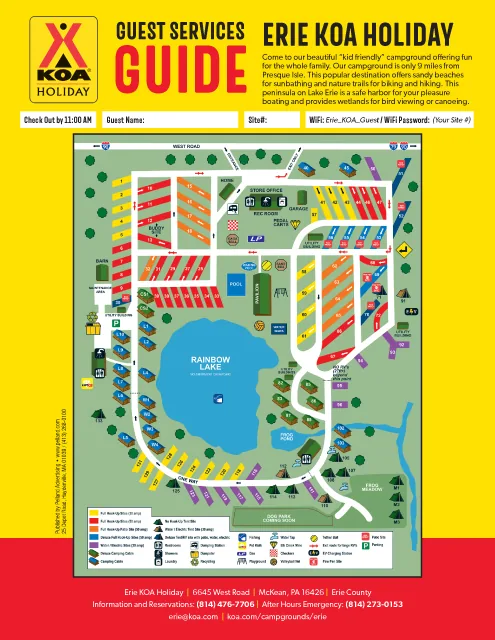 Erie KOA Holiday site map