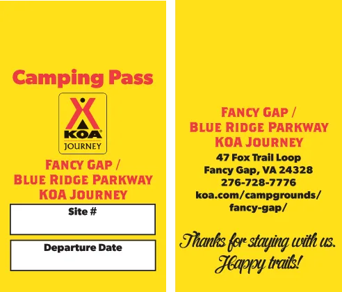 Fancy Gap KOA Journey camping pass