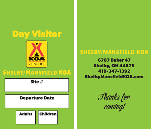 Shelby/Mansfield KOA Resort day visitor pass