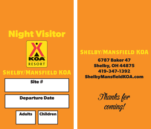 Shelby/Mansfield KOA Resort night visitor pass