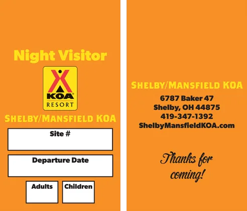 Shelby/Mansfield KOA Resort night visitor pass