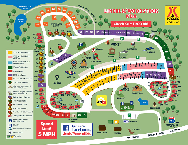 Lincoln / Woodstock KOA Holiday site map