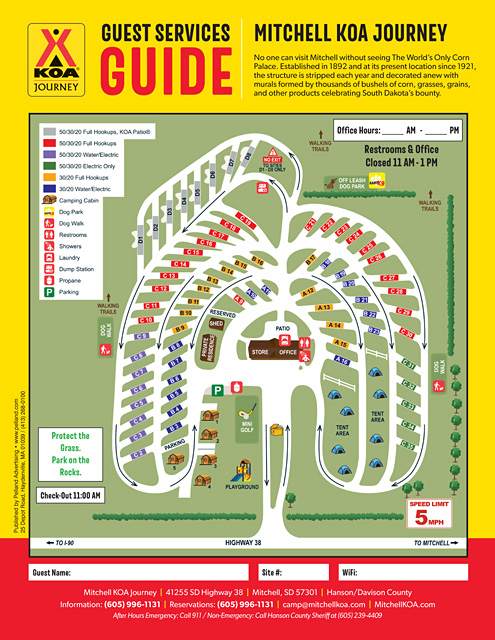 Mitchell KOA Journey site map