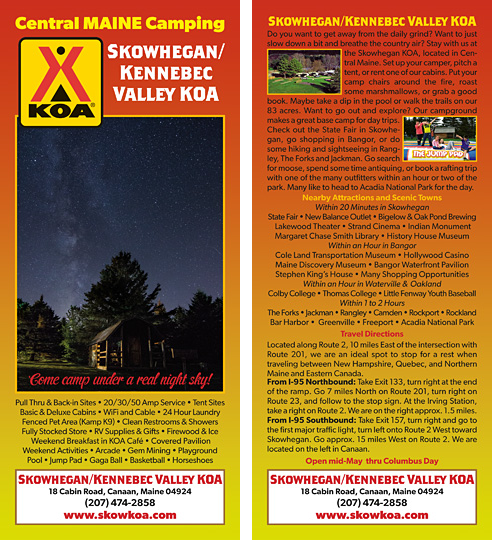 Skowhegan / Kennebec Valley KOA rack card