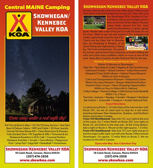 Skowhegan / Kennebec Valley KOA rack card