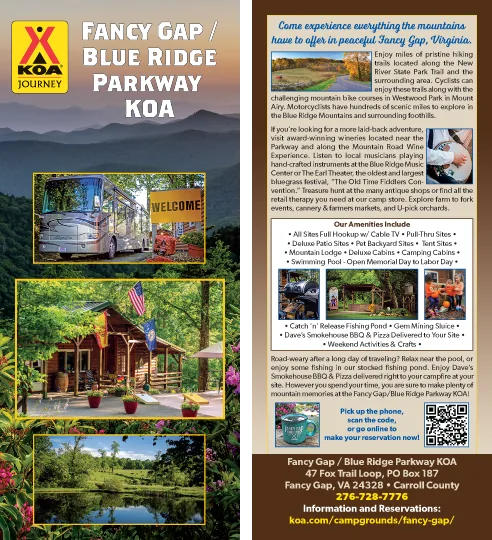 Fancy Gap KOA Journey rack card