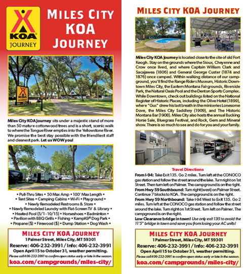 Miles City KOA Journey rack card