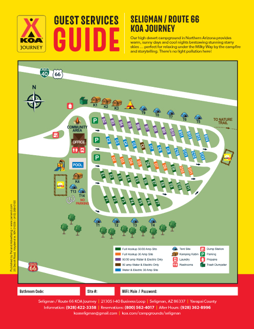 Seligman / Route 66 KOA Journey site map