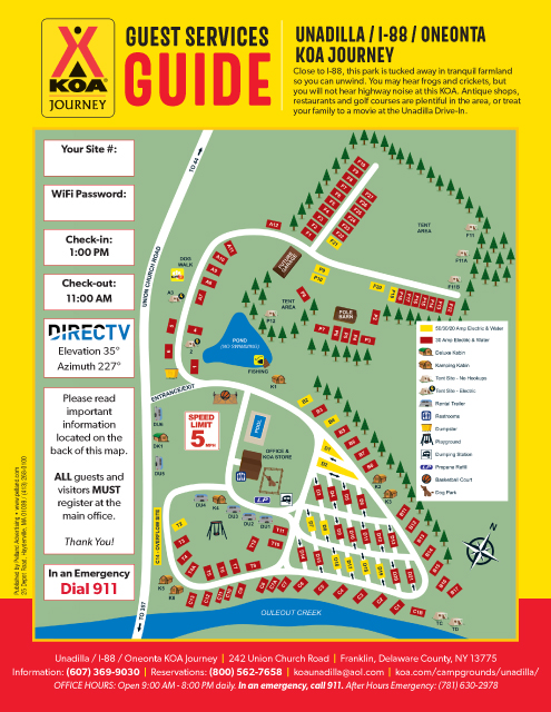 Unadilla / I-88 / Oneonta KOA Journey site map