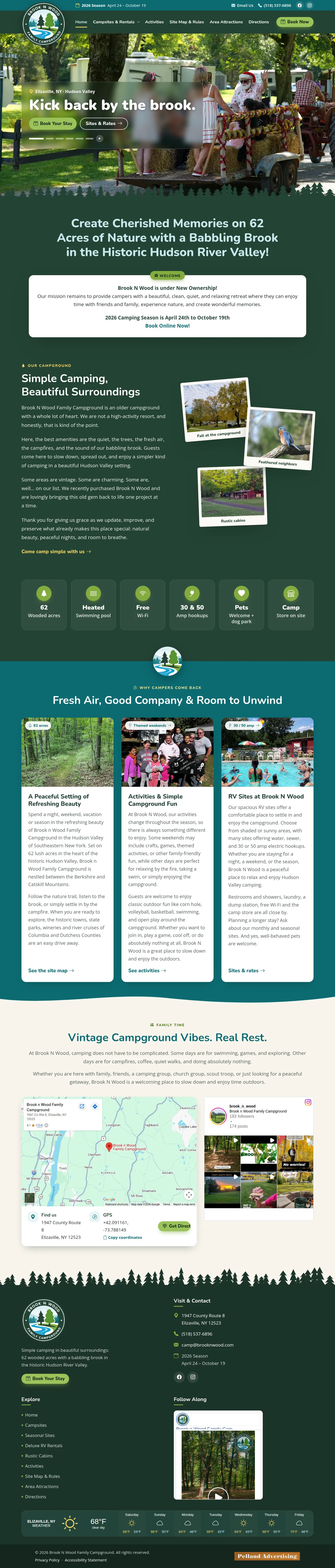 Brook N Wood Family Campground home page, in a browser