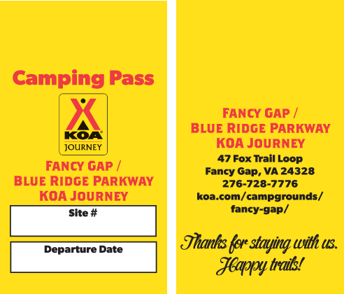 Fancy Gap KOA Journey Hang Tag
