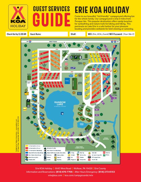 Erie KOA Holiday Site Map