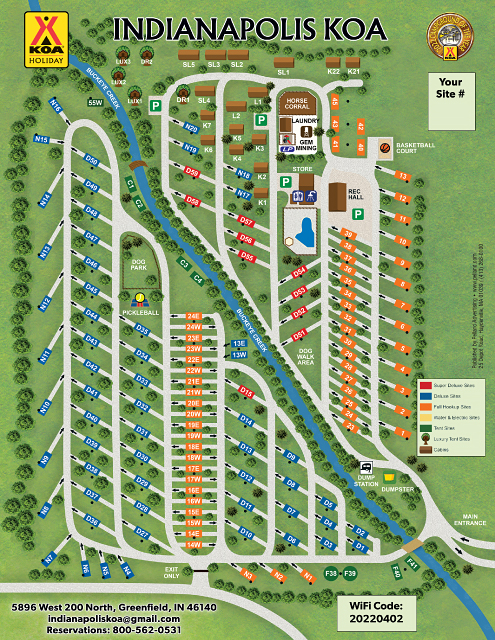Indianapolis KOA Holiday Site Map