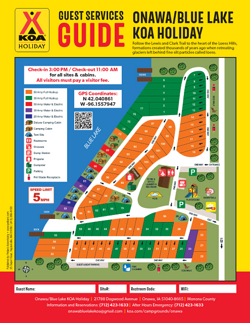 Onawa / Blue Lake KOA Holiday Site Map