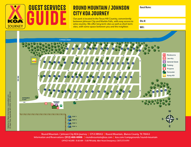 Round Mountain / Johnson City KOA Journey Site Map