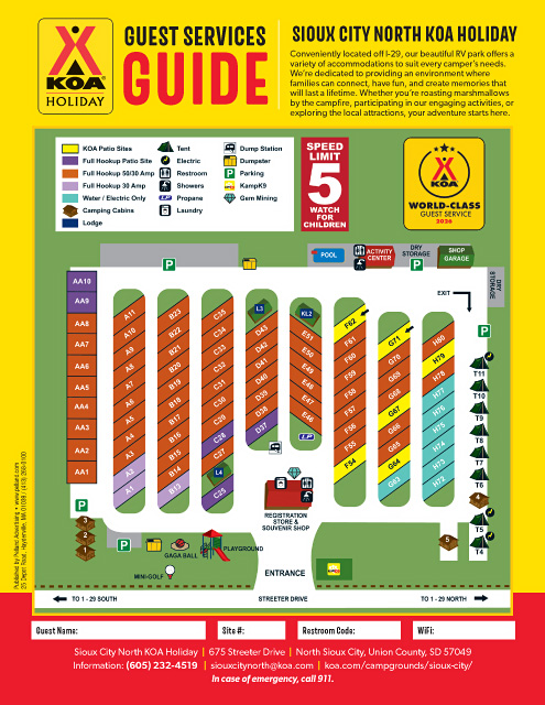 Sioux City North KOA Holiday Site Map