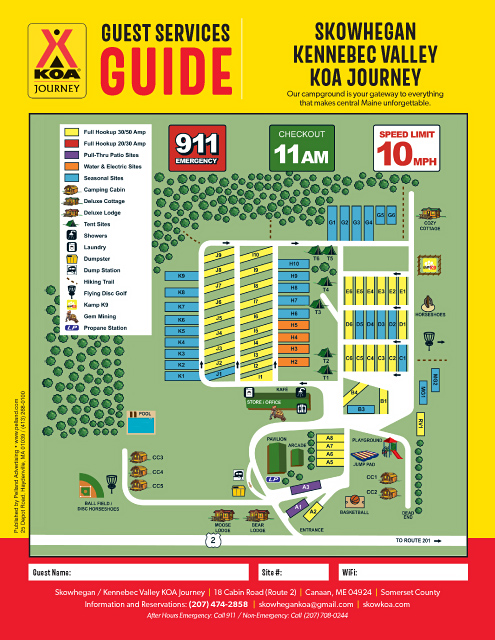 Skowhegan / Kennebec Valley KOA Journey Site Map