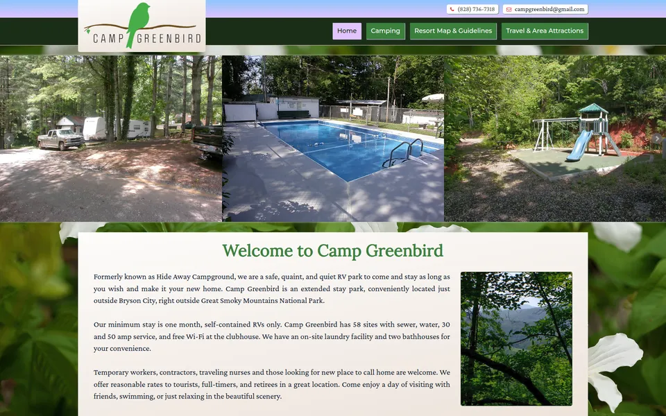 Camp Greenbird website