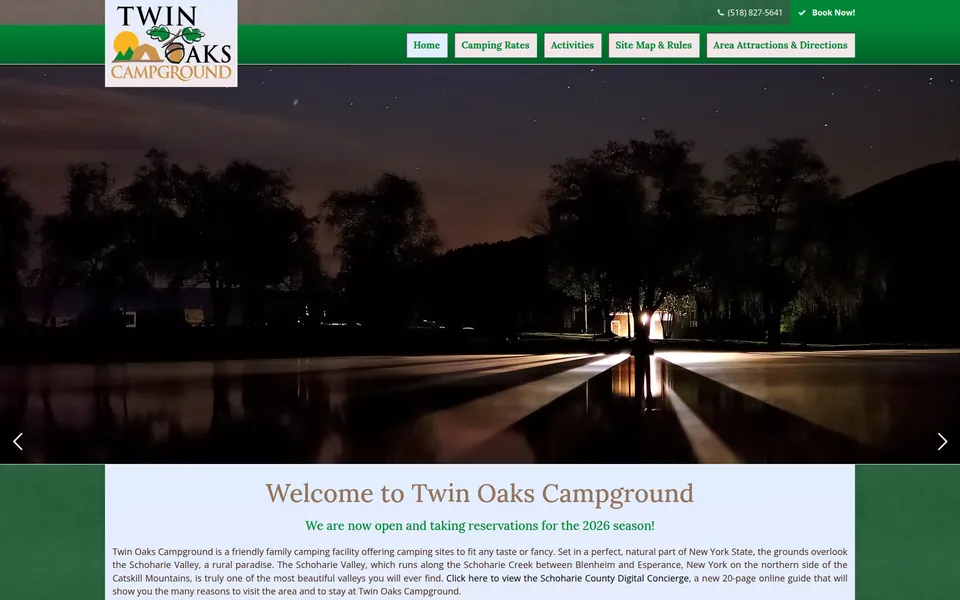 Twin Oaks Campground website