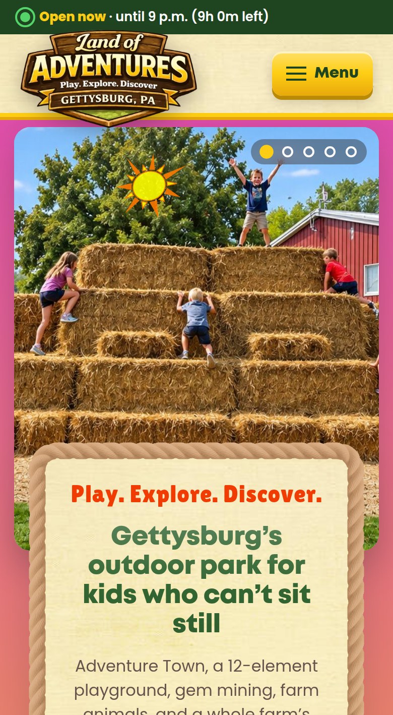 The Land of Adventures mobile homepage