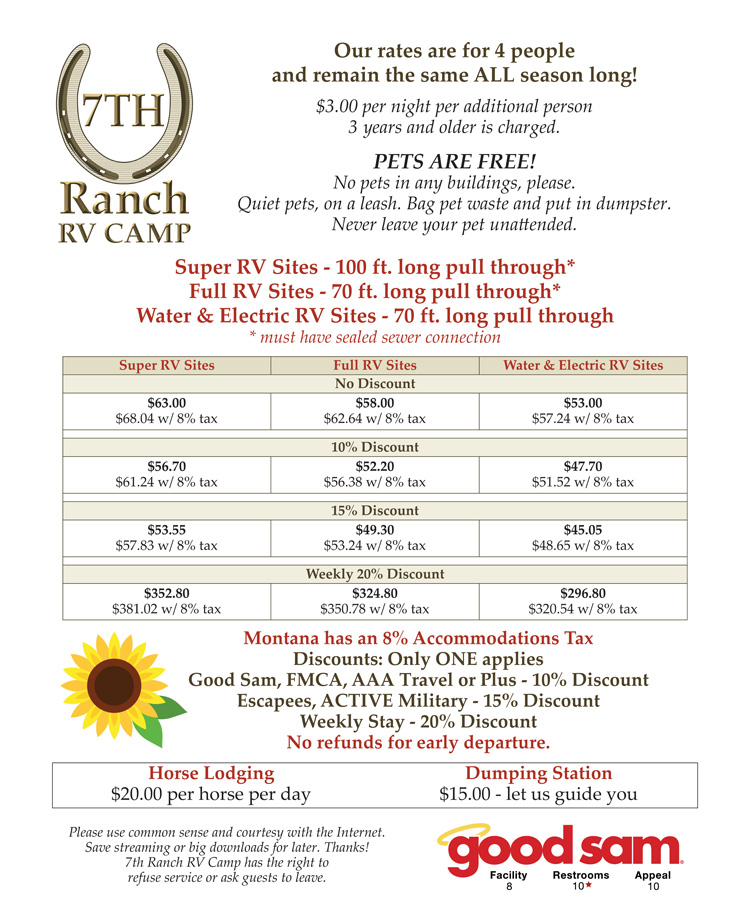 7th Ranch RV Camp registration menu