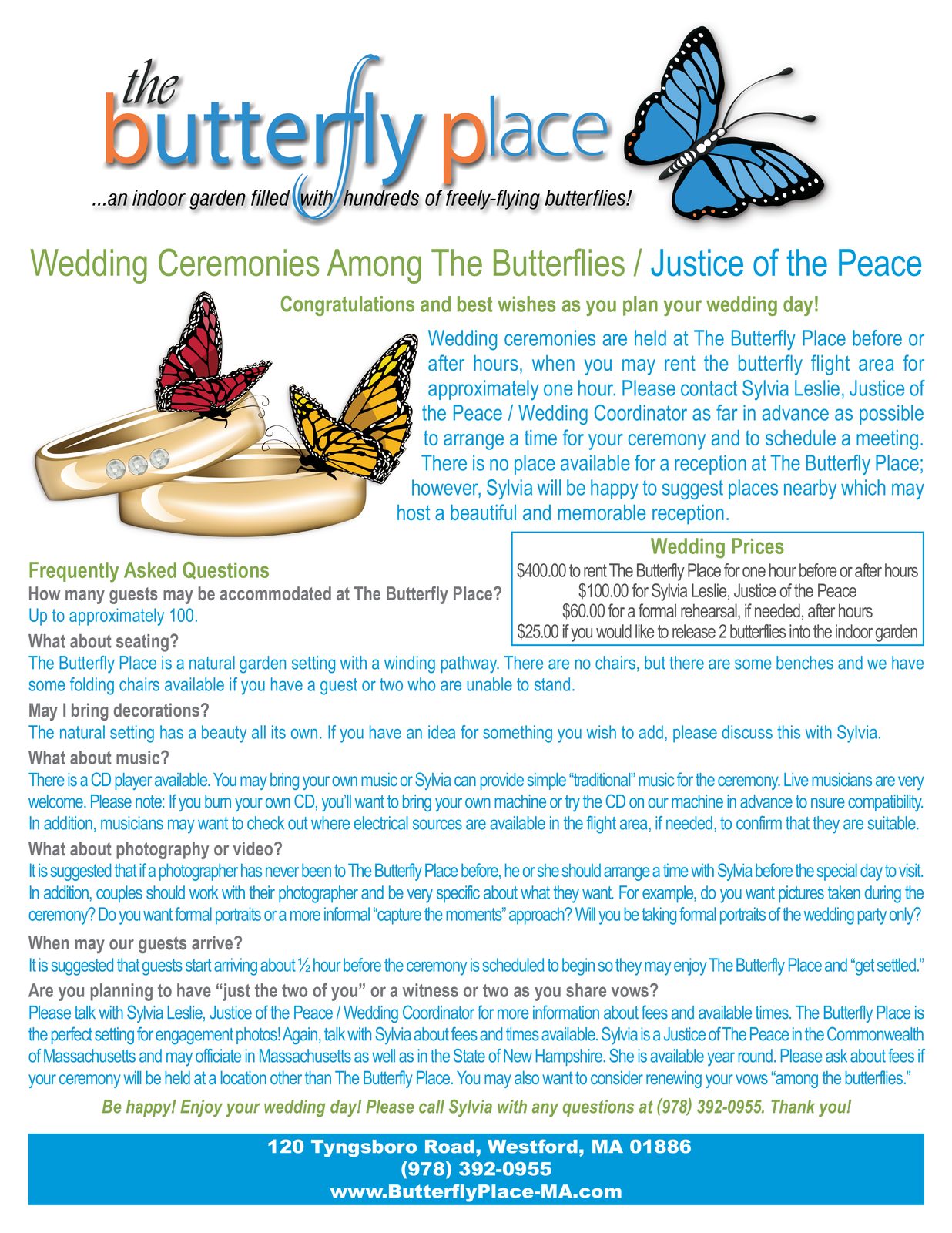 The Butterfly Place wedding sell sheet