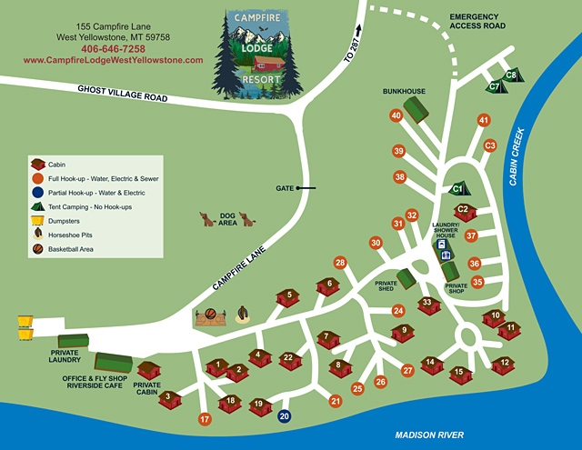 Campfire Lodge Resort site map