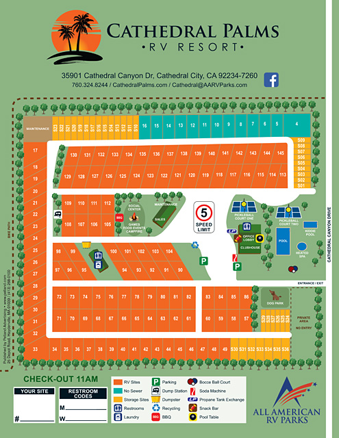 Cathedral Palms RV Resort site map
