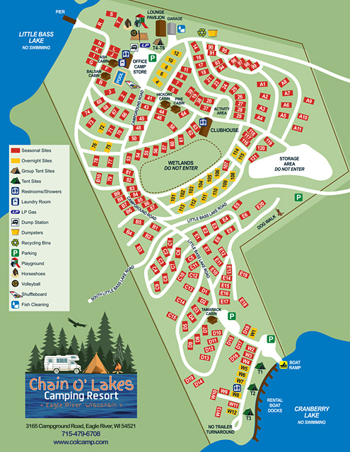 Chain O’ Lakes Camping Resort site map