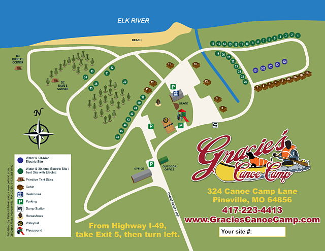 Gracie’s Canoe Camp site map