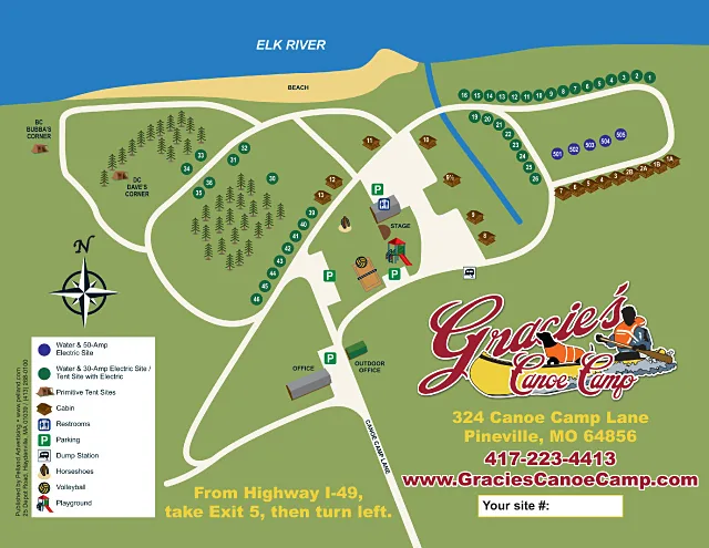 Gracie’s Canoe Camp site map