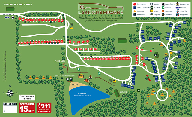 Lake Champagne Campground site map