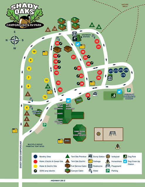 Shady Oaks Campground site map