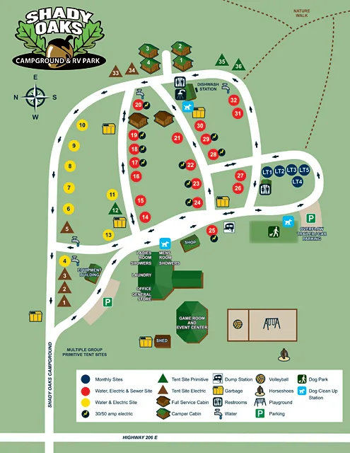 Shady Oaks Campground site map