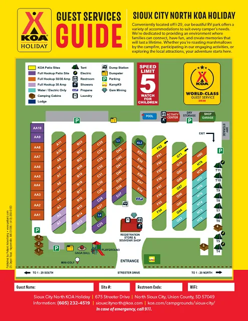 Sioux City North KOA Holiday site map