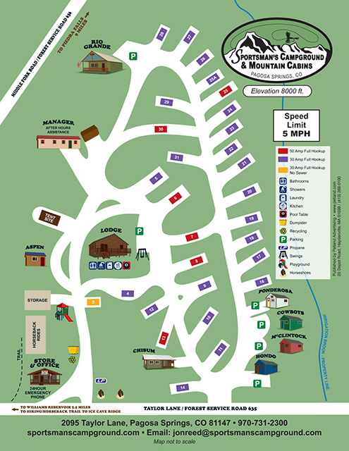 Sportsman’s Campground & Mountain Cabins site map