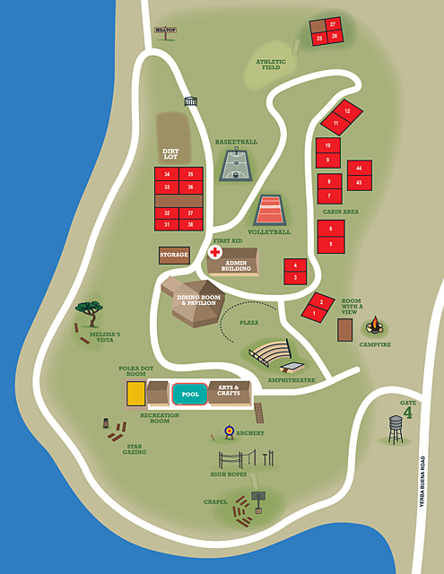 Gindling Hilltop Camp / Wilshire Blvd. Temple Camps site map