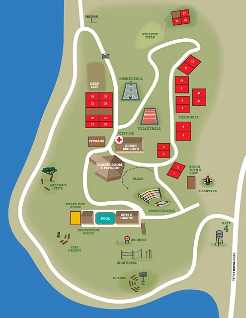 Gindling Hilltop Camp / Wilshire Blvd. Temple Camps site map