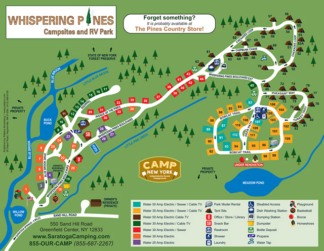 Whispering Pines Campsites & RV Park site map