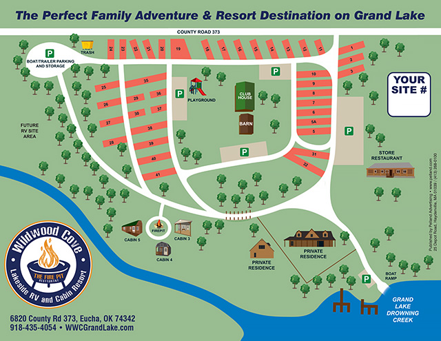 Wildwood Cove Lakeside Cabin & RV Resort site map