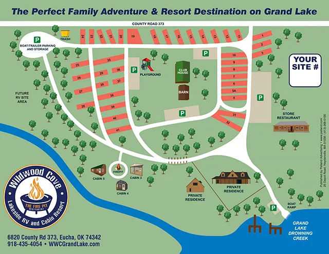 Wildwood Cove Lakeside Cabin & RV Resort site map