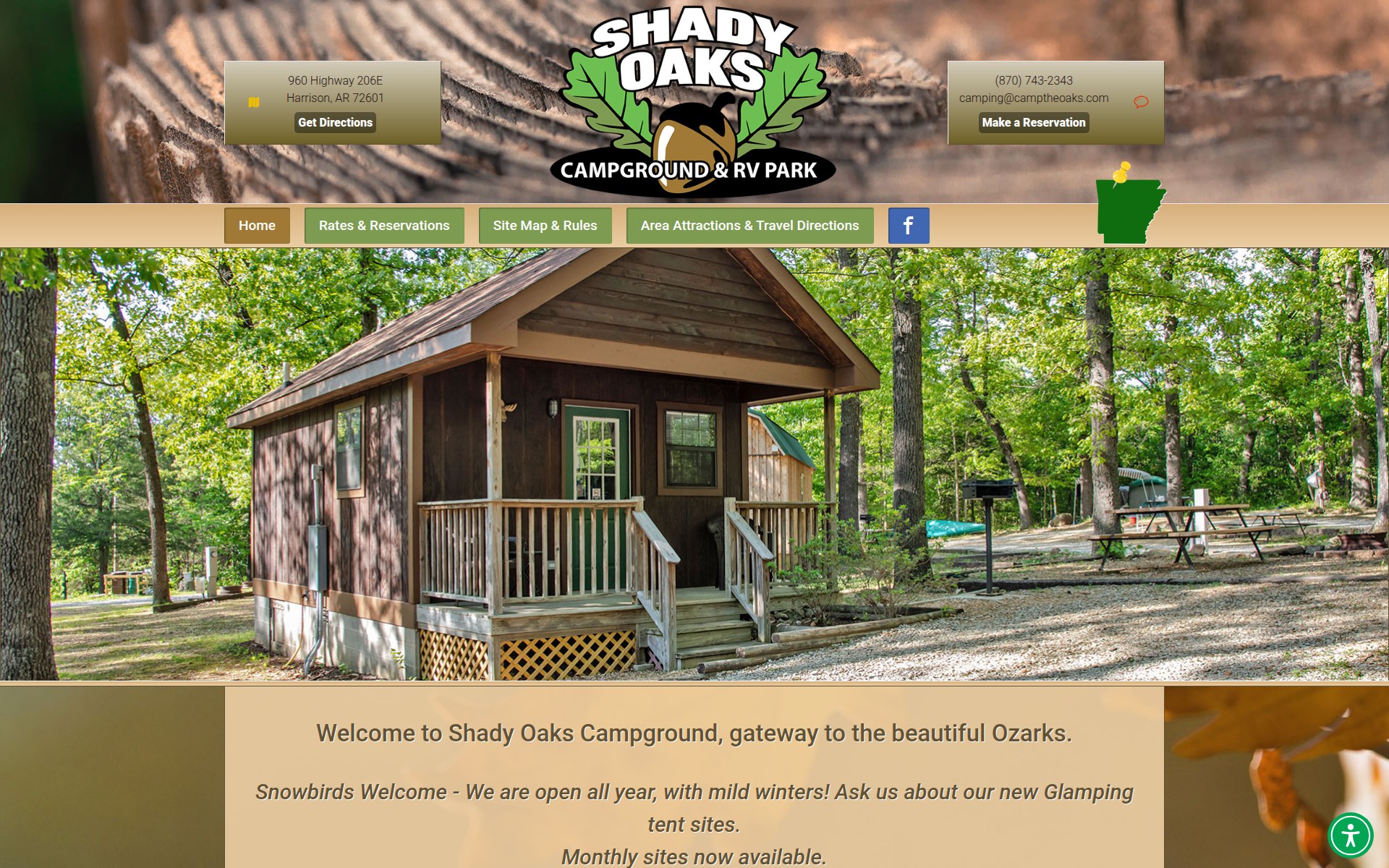 Shady Oaks Campground & RV Park website